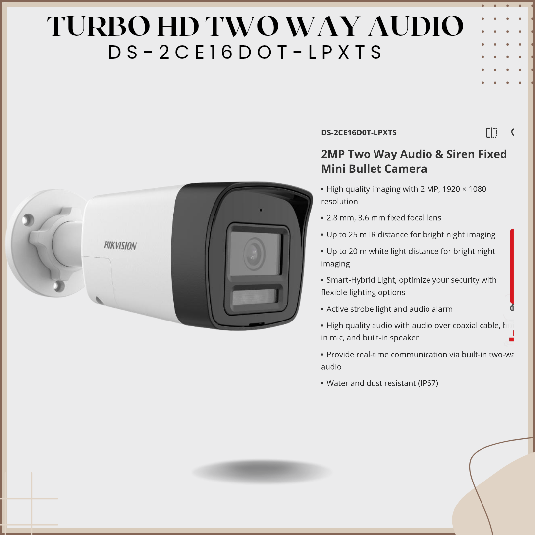 TWO WAY AUDIO 20M DS-2CE16DOT-LXPTS WITH SIREN - Image 2