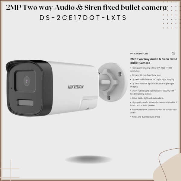 TWO WAY AUDIO & SIREN BULLET 40M DS-2CE17DOT-LXTS