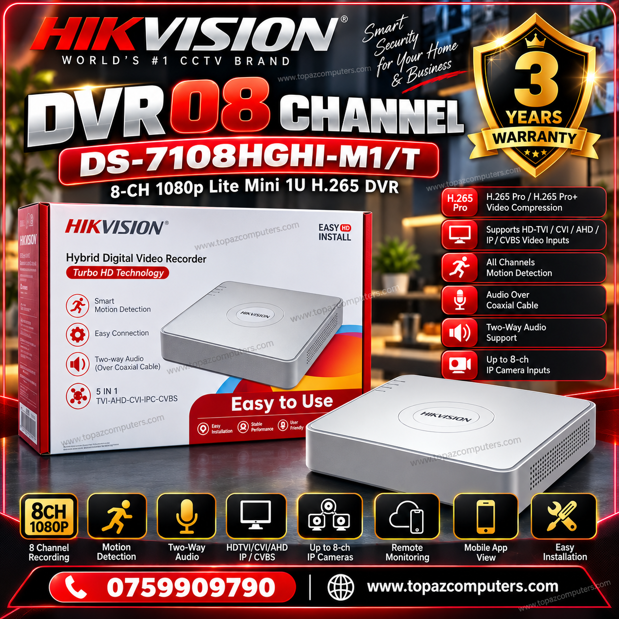 Hikvision DS-7108HGHI-M1/T 8 Channel 1080p Lite DVR