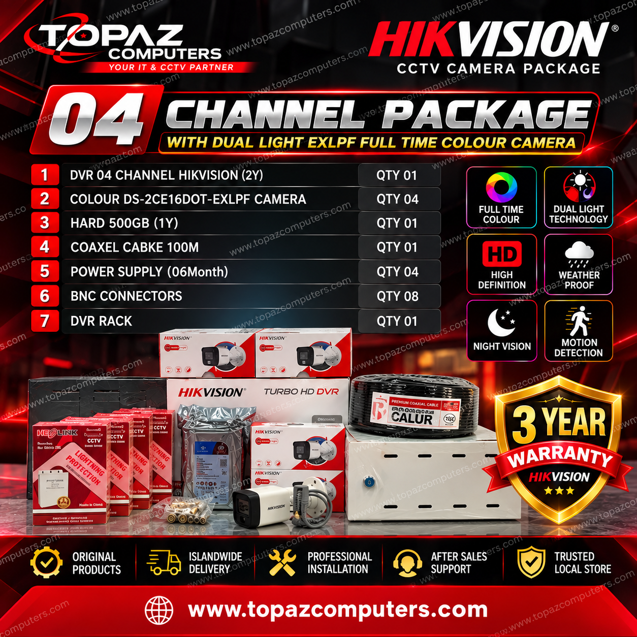 Hikvision 4 Camera Dual Light CCTV Package
