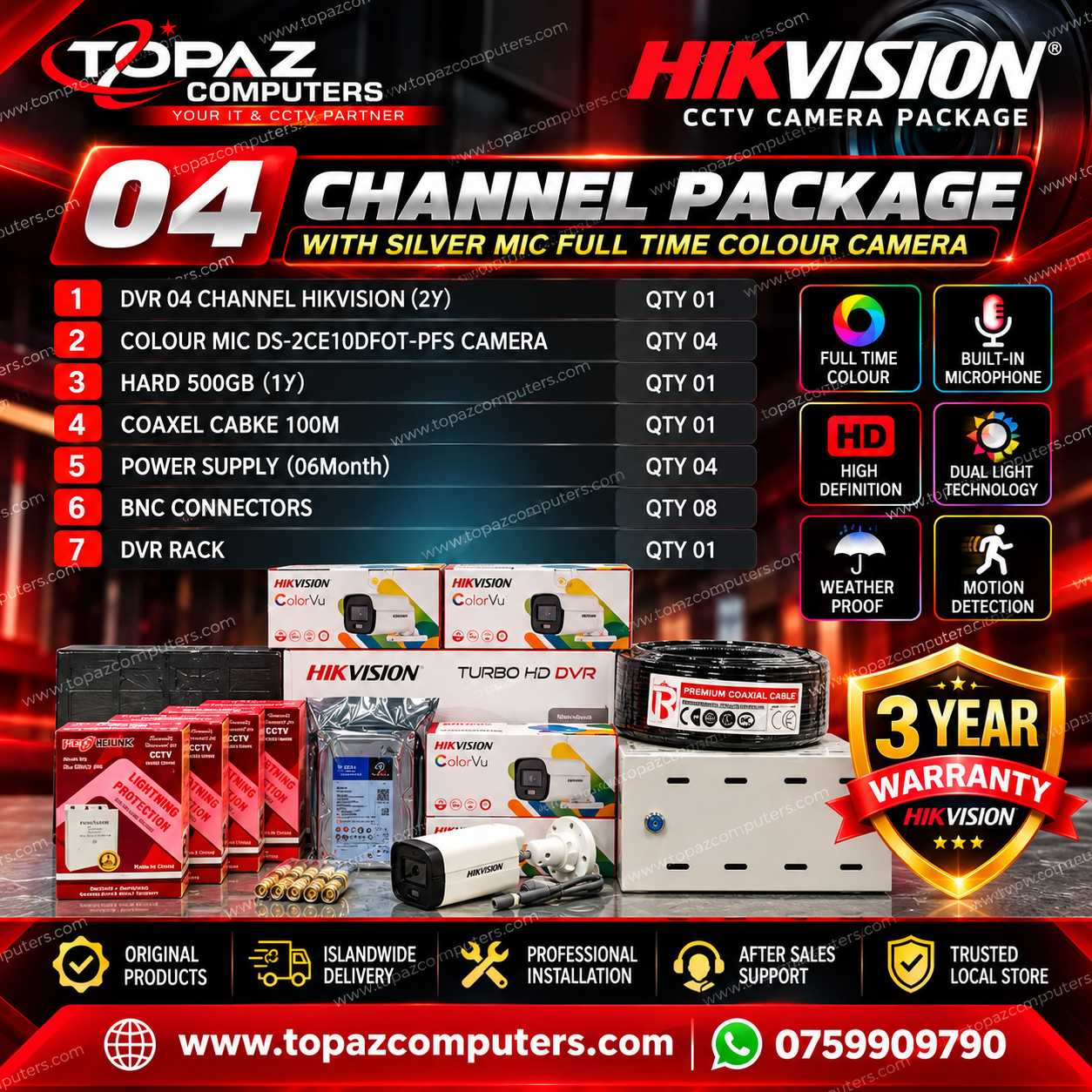 Hikvision 4 Camera Silver ColorVu CCTV Package