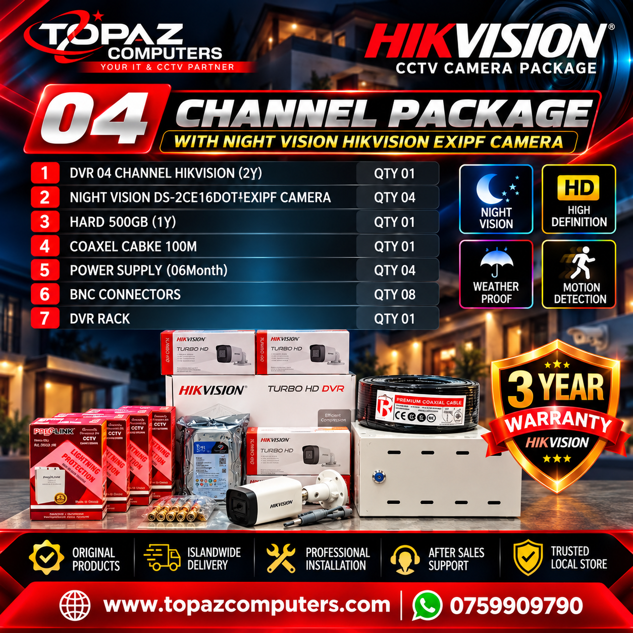 Hikvision 4 Camera Night Vision CCTV Package