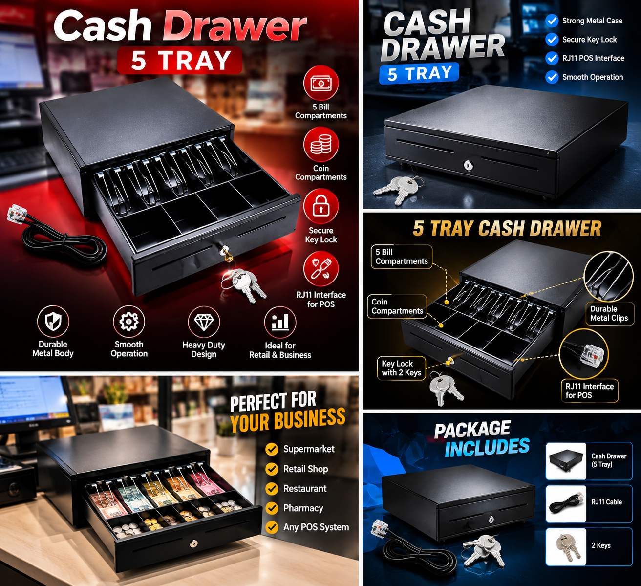 CASH DRAWER 5 TRAY - Image 3