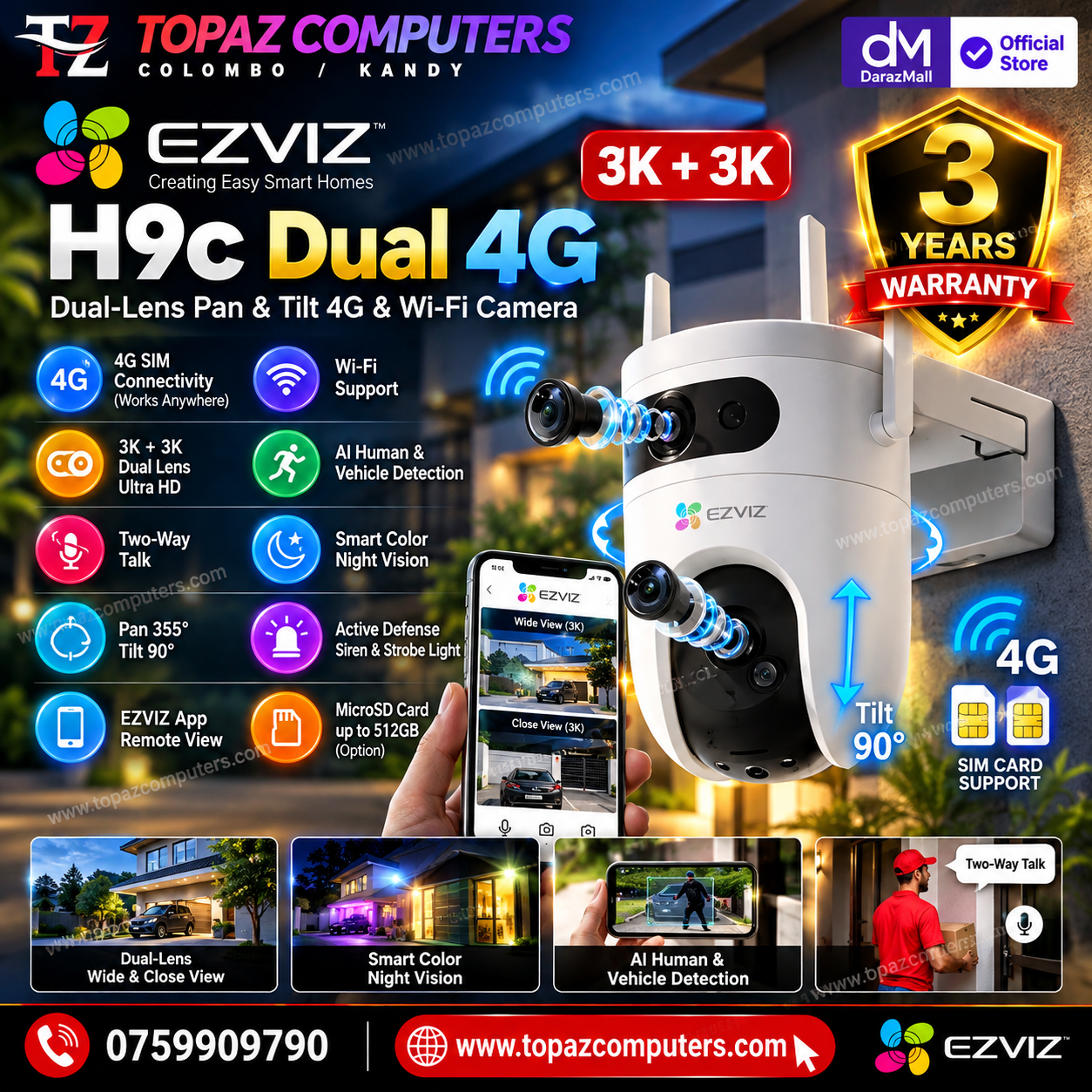 EZVIZ H9C 4G Dual Lens 10MP SIM Camera Sri Lanka