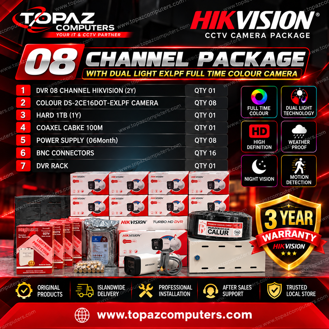 Hikvision 8 Camera Dual Light CCTV Package