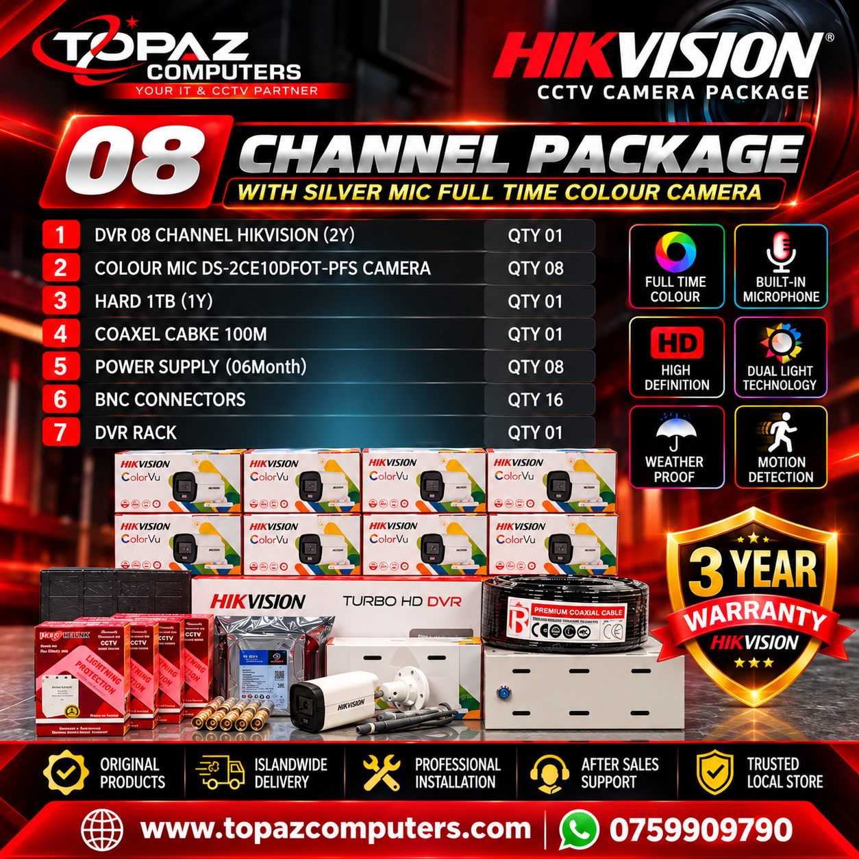Hikvision 4 Camera Silver ColorVu CCTV Package