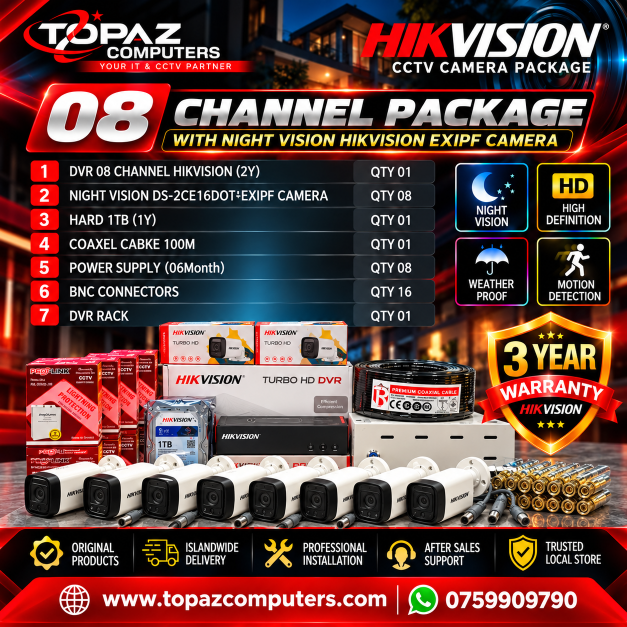 Hikvision 8 Camera Night Vision CCTV Package