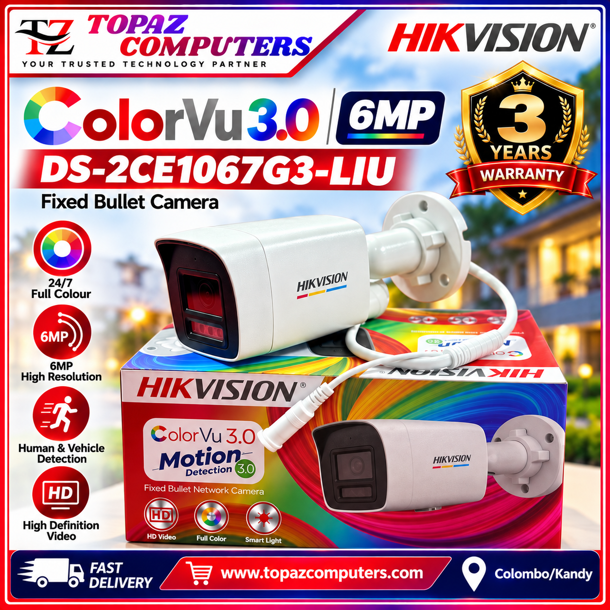 Hikvision DS-2CE1067G3-LIU 6MP ColorVu 3.0 Fixed Bullet Camera